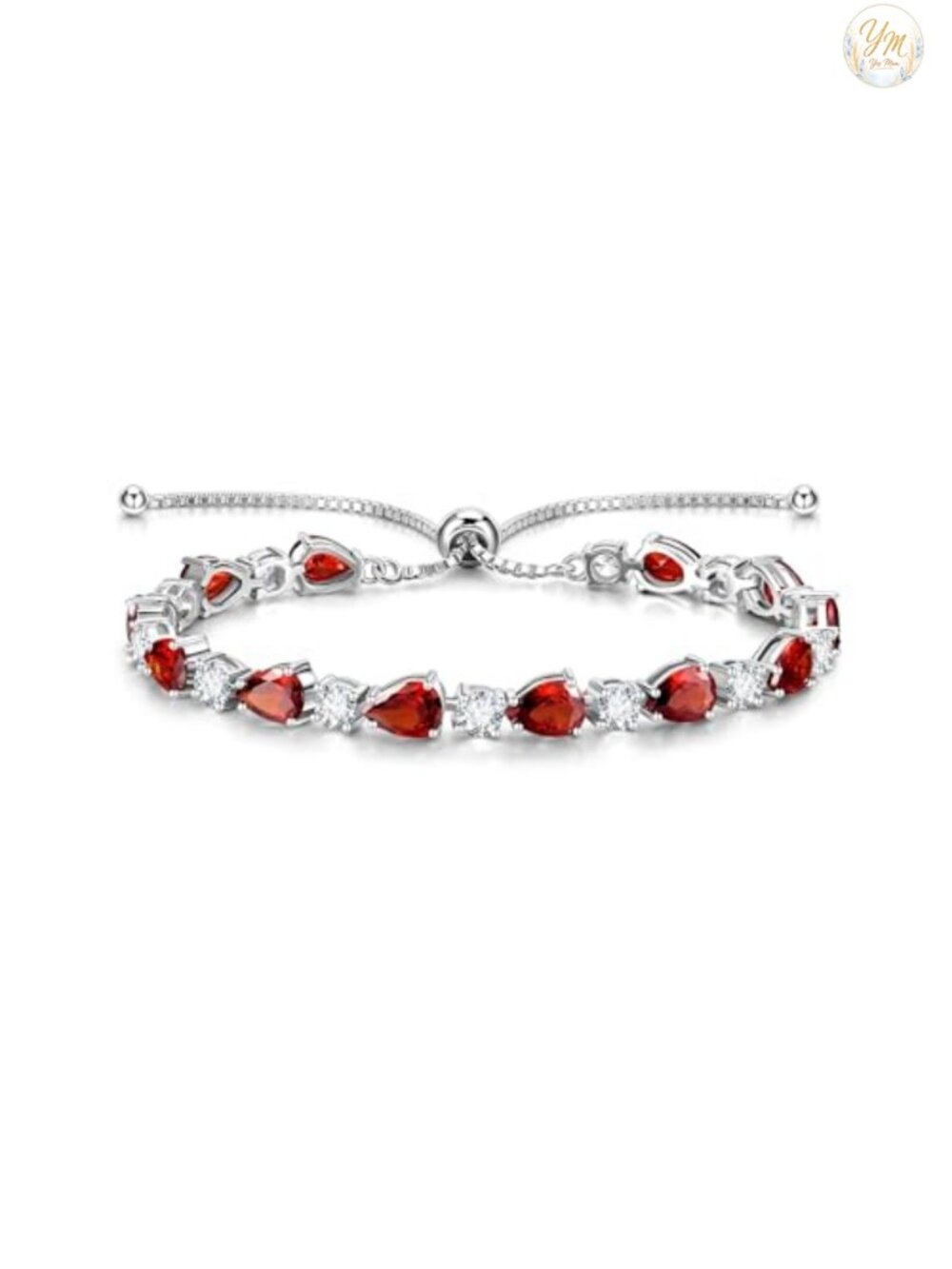 Sterling Silver Garnet Tennis Bangle Bracelet Adjustable Bolo Women Fine Jewelry
